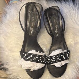 Via Spiga Black and White Strappy Heels